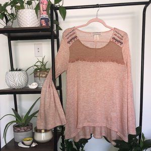 Flying Tomato Knit Boho Blouse w/ Bell Sleeve